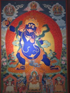A mural of a wrathful Mongolian Buddhist deity.