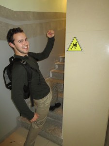 In case you forget how to use stairs, they even have a little demonstration, or is a warning sign?