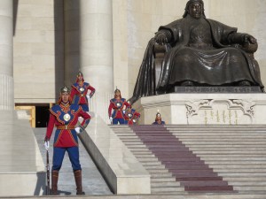 Soldiers practice for Chinggis (Genghis) Khan's birthday celebration. He'd be over 850 years old!
